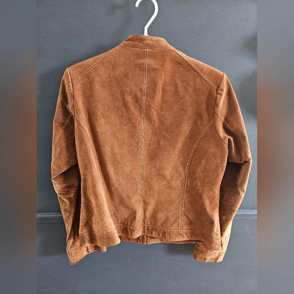 Women's Brown Suede Moto Jacket Size L - Picture 4 of 7